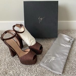 Giuseppe Zanotti Lavinia Platform Sandals in Glitter Brunette EU 39 / US 9